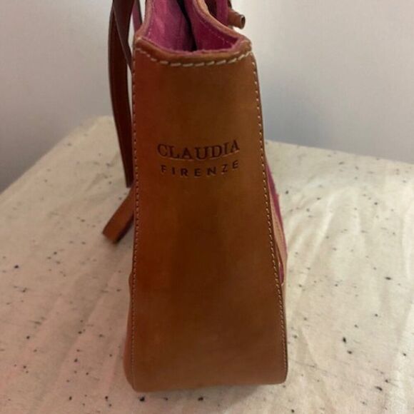 Claudia Firenze Italian Made Coffee Brown Leather with Pink Suede Tote - Picture 6 of 11